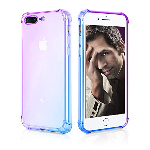 iPhone 8 Plus Case,iPhone 7 Plus Case,UBESTY Gradient Shock Absorption Flexible TPU Soft Bumper Anti-Scratch Slim Protective Cases for Apple iPhone 8 Plus/iPhone 7 Plus (Purple/Blue)