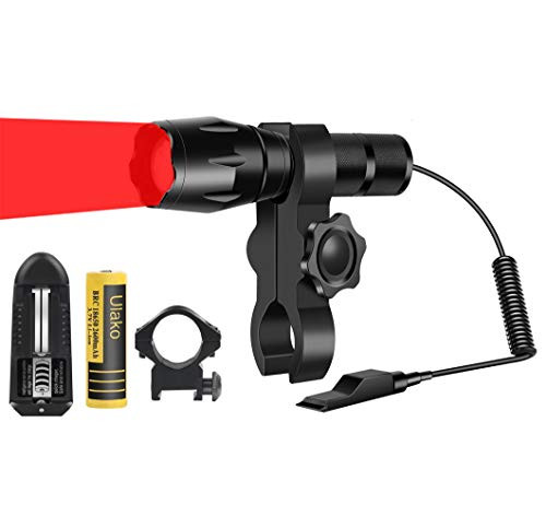 Ulako Red Light 300 Yards Spotlight Flood Light Zoomable Flashlight Torch for Hog Pig Coyote Varmint