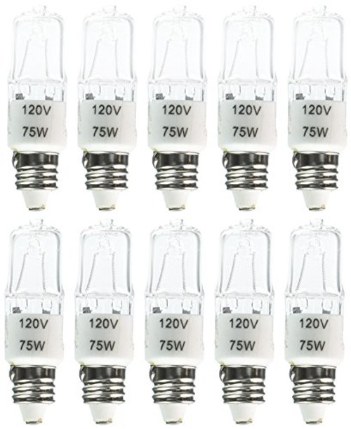 eTopLighting 10 pcs of Candelabra Halogen Light Bulb, E11 Base, 120V, 75W Replacement Bulb, 10XE11-120V-75W