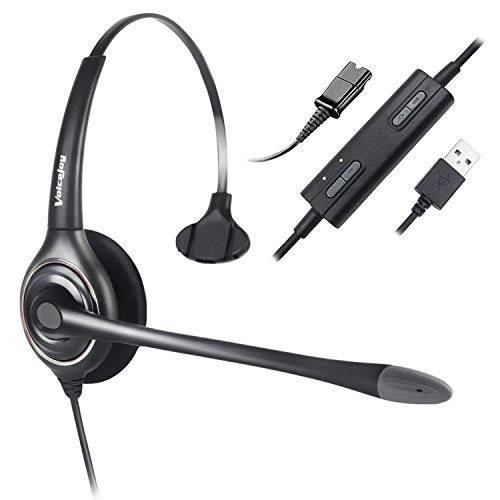 VoiceJoy USB Monaural Headphone Call Center Noise Cancelling Headset with Quick Disconnect,Adjustable Mic, Mute Volume Control for Calls on Laptops Computer