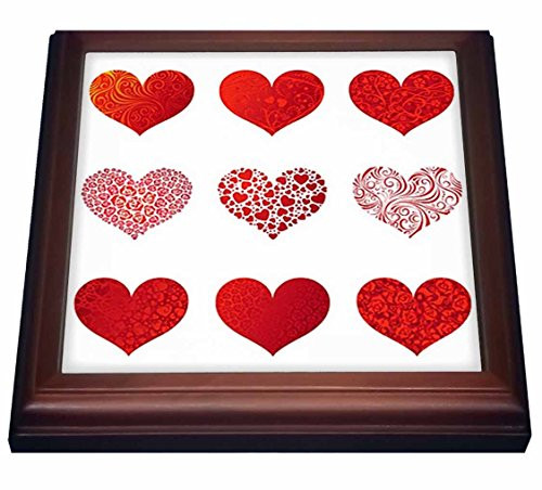 3dRose trv_37469_1 Valentine 9 Red Hearts Trivet with Ceramic Tile, 8" by 8", Brown