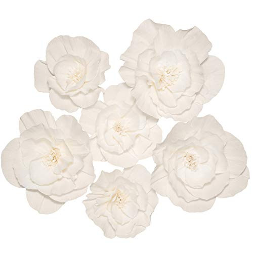 INNOBOUTIQUE Paper Flowers Decorations for Wall (White) - Flower Wall Decor for Wedding Backdrop Baby Shower Bridal Shower Party Nursery Centerpiece Handmade Wall Flowers Decorations (6Pcs)