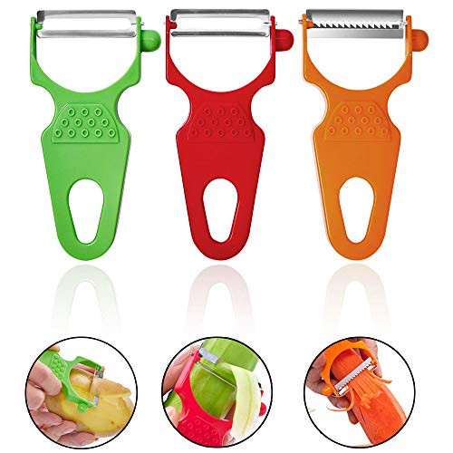 LHS Peeler Set of 3, Julienne Vegetable Peeler Stainless Steel Shredder Slicer for Cabbage, Potato, Apple, Carrot, Multifunctional Veggie and Fruit Peeler