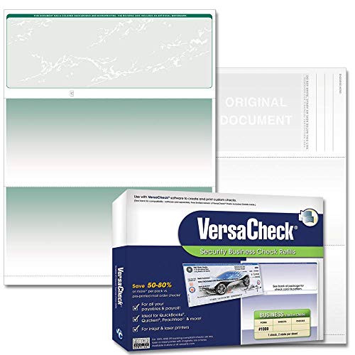 VersaCheck Security Business Check Refills: Form #1000 Business Voucher - Green - Prestige - 250 Sheets