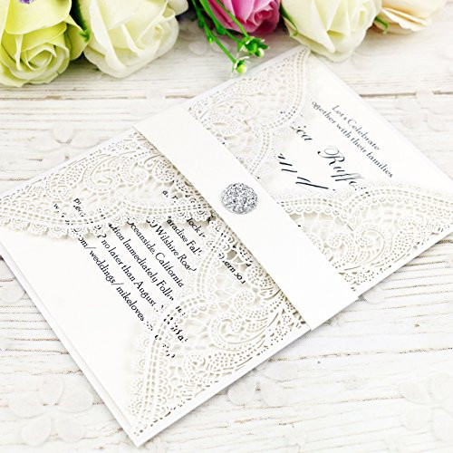 PONATIA 25PCS Lacer Cut Wedding Invitations Card Hollow Bride Invitations Cards for Wedding Bridal Invitation Engagement Invitations Cards (White)