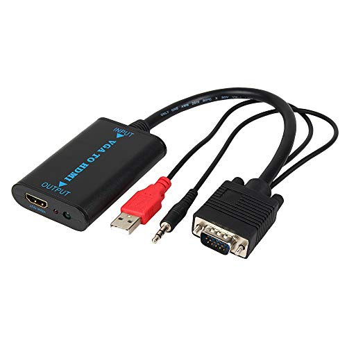 VGA to HDMI Adapter with 3.5 Jack Audio Cable, VGA to HDMI Video Converter for Laptop/PC to HDTV/Monitor or TV