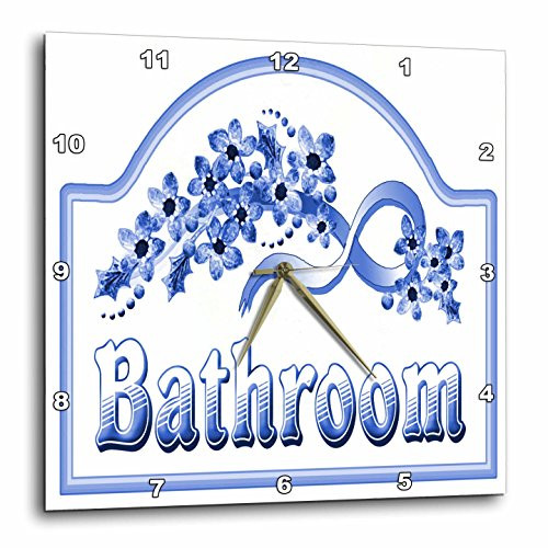 3dRose dpp_60562_1 Bathroom Sign Wall Clock, 10 by 10-Inch, Victorian Blue