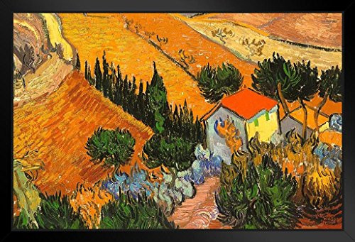 Vincent Van Gogh Landscape with House and Ploughman Black Wood Framed Poster 20x14