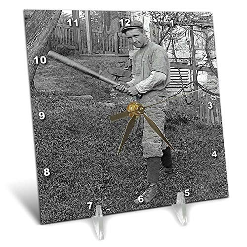3dRose dc_6258_1 Desk Clock, Vintage Baseball Player, 6 by 6-Inch