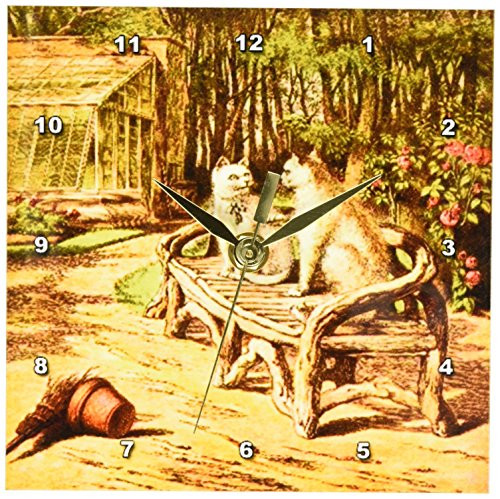 3dRose dc_44749_1 Vintage Cats on Bench-Desk Clock, 6 by 6-Inch
