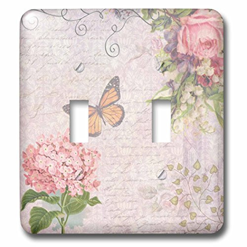 3dRose lsp_76596_2 Vintage Flowers handwriting and butterfly pretty summer garden girly collage swirls and leaves Double Toggle Switch