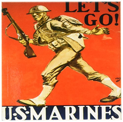 3dRose CST_149420_3 Vintage Lets Go Us Marines Recruiting Poster Ceramic Tile Coasters, Set of 4