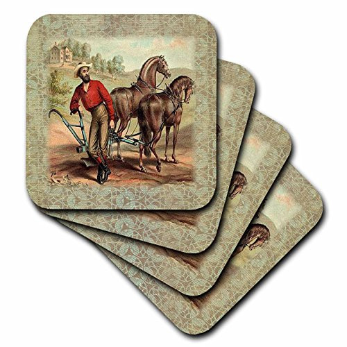 3dRose CST_37406_4 Vintage Red Brown Man with Horses Ceramic Tile Coasters, Set of 8