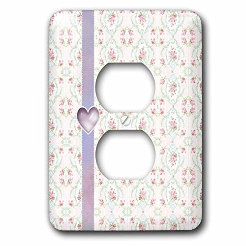 3dRose lsp_202234_6 Vintage Rose Design with Ribbon and Heart, Pink and Lavender 2 Plug Outlet Cover, Multicolor