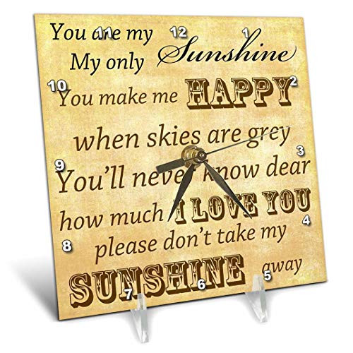 3dRose dc_79369_1 Vintage Songs You are My Sunshine- Love Songs-Desk Clock, 6 by 6-Inch