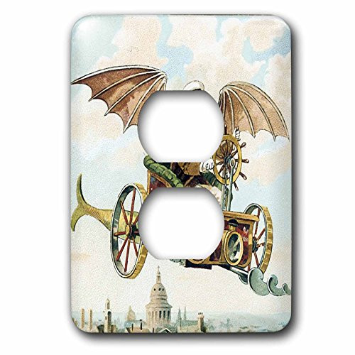 3dRose lsp_102667_6 Vintage Steampunk Flying Machine Dirigible Design 2 Plug Outlet Cover