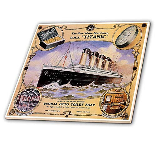 3dRose Vintage White Star Line Titanic Vinolia Otto Toilet Soap Advertising Poster-Ceramic Tile, 12-inch (ct_149245_4), Multicolor