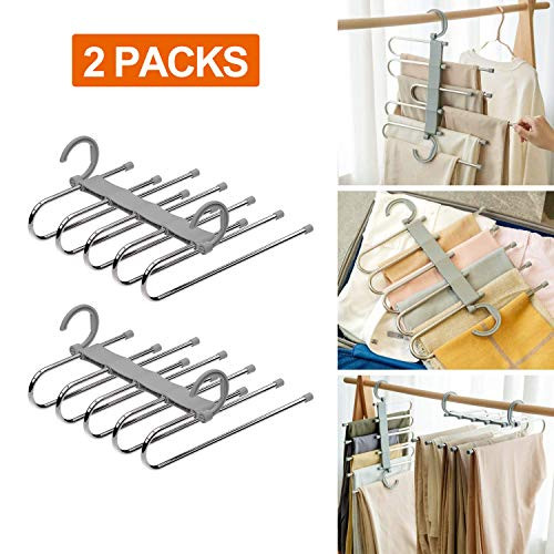 Vitalome Pants Hangers 5 Layers Stainless Steel Non-Slip Space Saving Clothes Closet Storage Organizer for Pants Jeans Trousers Skirts Scarf (Gray)