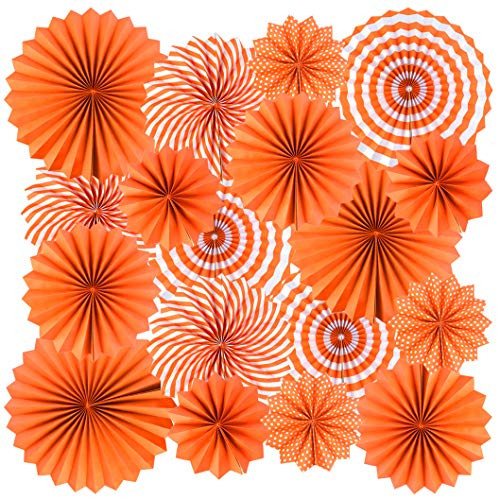 18Pc Party Hanging Orange Paper Fans, Fall Paper Fans Orange Round Folding Fans Wall Decor Paper Garlands Flower Decoration for Fall Party Decorations Thanksgiving Halloween Birthday Festival Wedding