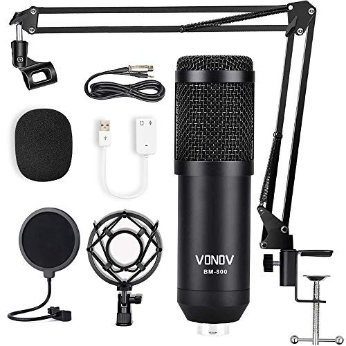 Studio Microphone USB Condenser Microphone Computer PC Microphone Kit with Adjustable Scissor Arm Stand Shock Mount for Instruments Voice Overs Recording Podcasting YouTube Karaoke Gaming Streaming