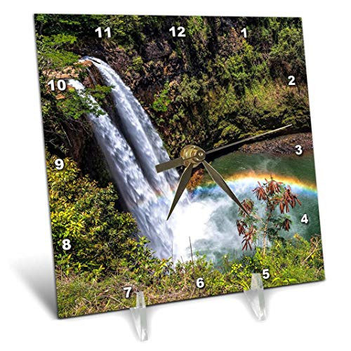 3dRose dc_209564_1 Wailua Falls & Scenery on The Hawaiian Island of Kauai Desk Clock, 6 by 6"
