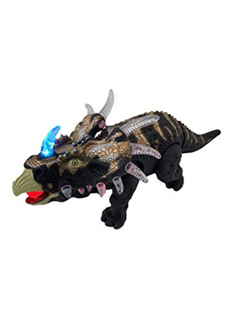Kome Walking Triceratops Dinosaur Toy Figure with Many Color Lights & Loud Roar Sounds Real Movement Battery Powered