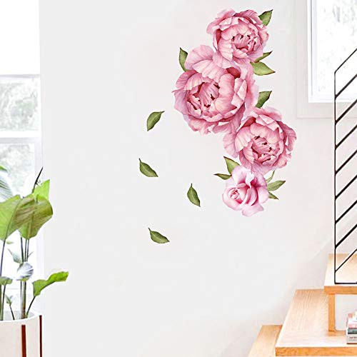 Peony Flowers Wall Decals Peel and Stick Rose Wall Sticker for Home Bedroom Nursery Room Wall Decor (Pink 2)