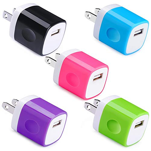 USB Wall Charger 5 Pack, UorMe 1Amp 5V Single Port Wall Adapter USB Plug Cube Block Box Compatible with iPhone 11 Xs XR X 8 7 6S 6 Plus, Samsung S10 S9 S8 Note 9 8 S7 Edge, LG V50 V40 V35, BlackBerry