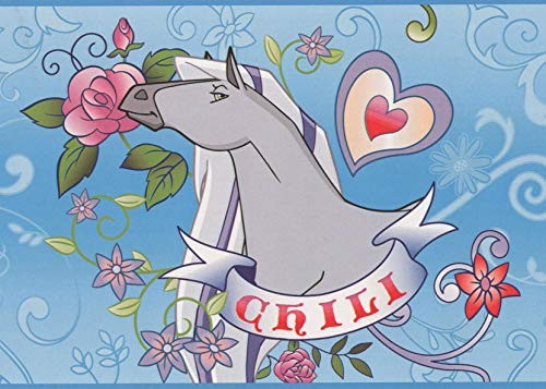 Horseland Cartoon Colorful Blue Wallpaper Border for Kids Playroom, Roll 15' x 6''