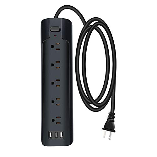 WANDOFO 5-Outlet 2 Prong Power Strip with 3 USB Ports, Polarized 2 Prong to 3 Prong Outlet Adapter, 6ft Heavy Duty Long Extension Cord, 5V3.4A USB, Ideal for Non-Grounded Outlets, Black