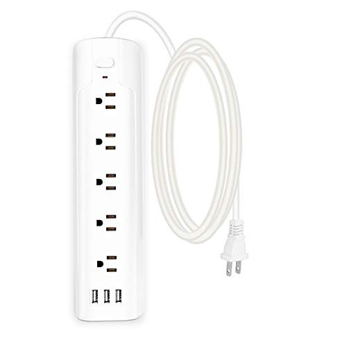 WANDOFO 5-Outlet 2 Prong Power Strip with 3 USB Ports, Polarized 2 Prong to 3 Prong Outlet Adapter, 6ft Heavy Duty Long Extension Cord, 5V3.4A USB, Ideal for Non-Grounded Outlets, White