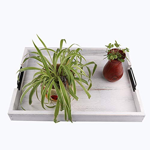 Large Ottoman Tray with Handles Set of 2 - Coffee Table Tray - White Rustic Tray for Ottoman - Wooden Trays for Coffee Table Wooden Serving Trays for Ottomans - Ottoman Trays Home Decor Farmhouse Tray
