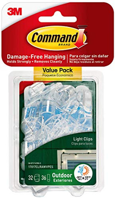 Command 17017CLRAWVPES Outdoor Light Clips, 32 clips, 36 strips