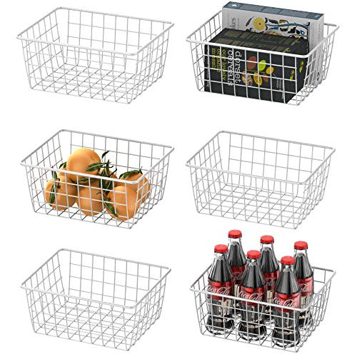 Wire Basket, Warmfill 6 Pack Wire Baskets for Storage Durable Metal Basket Pantry Organizer Storage Bin Baskets for Kitchen Cabinets, Pantry, Bathroom, Countertop, Closets, White