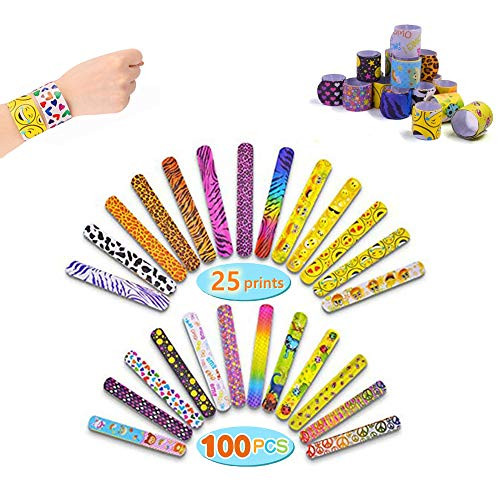 Slap Bracelets for Party - 100pcs Bulk Slap Bracelets with Colorful Print Pattern Design, Retro Slap Bands for Kids Prizes, Kids Party Favors, Kids Birthday Gifts