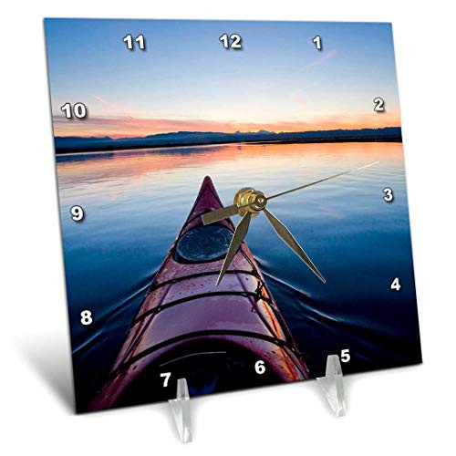 3dRose dc_95680_1 Washington. Kayak at Sunrise in to Skagit Bay Us48 Glu0210 Gary Luhm Desk Clock, 6 by 6"