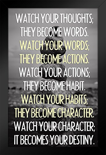 Watch Your Thoughts Buddha Quote Motivational Black Wood Framed Poster 14x20