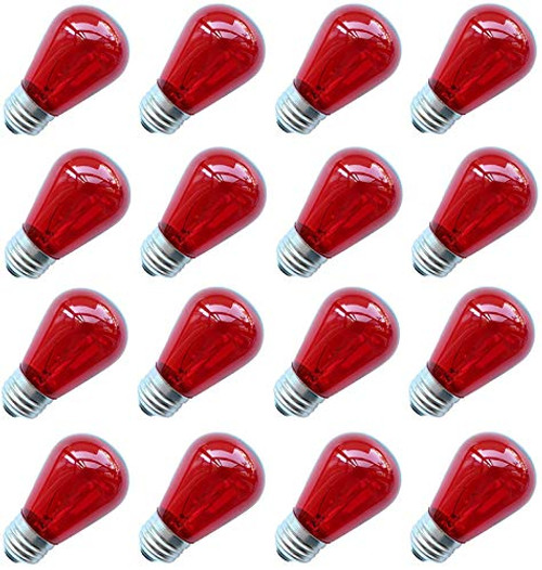 11 Watt Outdoor Light Bulbs, Rolay S14 Warm Replacement Bulbs for Outdoor Patio String Lights with E26 Base, Pack of 16 (Red)