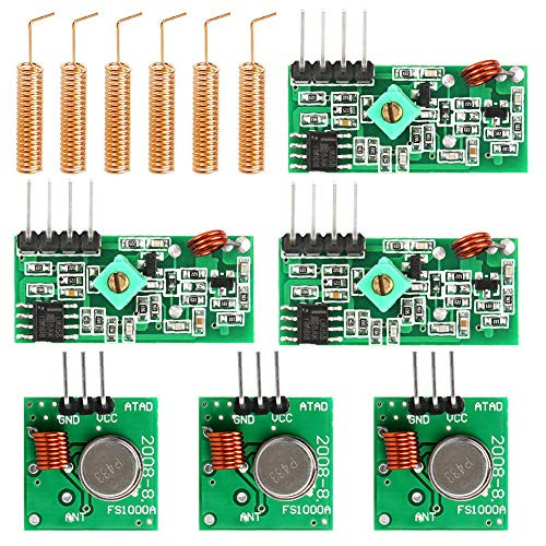 WayinTop 3 Set 433MHz RF Wireless Transmitter and Receiver Module + RF 433MHz Copper Spring Antenna Kit, High Frequency Super Regenerative Transceiver Module for Arduino Burglar Alarm