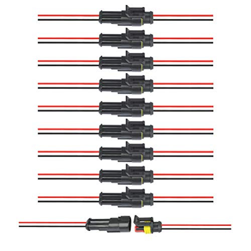 ATPWONZ 2 Pin Way Car Waterproof Electrical Connector Plug with Wire AWG Marine Pack of 10