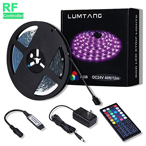 LED Strip Lights, 40ft RGB Led Strip SMD 5050 LED Lights, Color Changing Light Strip with 44 Keys RF Remote Controller 24V UL Power Adapter (Black) LED Strip Lights, 40ft RGB Led Strip SMD 5050 LED Lights, Color Changing Light Strip with 44 Keys RF Remote Controller 24V UL Power Adapter (Black)