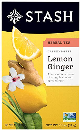 Stash Tea Lemon Ginger Herbal Tea, Premium Herbal Tisane, Citrus-y Warming Herbal Tea, Enjoy Hot or Iced, 20 Count