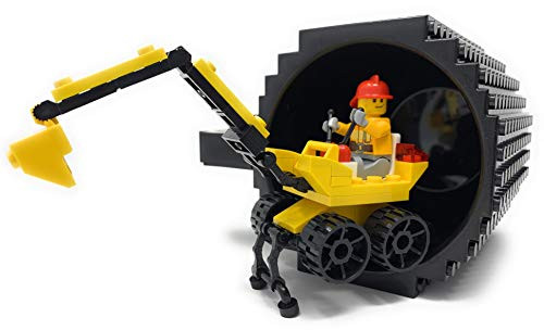 LyKenn Co. Build On Brick Mug, Includes Construction Excavator, Assembly Instructions, Worker Minifigure and Bonus Bricks all Compatible with Lego