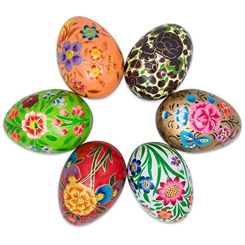 BestPysanky Set of 6 Garden Flowers Bouquet Ukrainian Wooden Easter Eggs