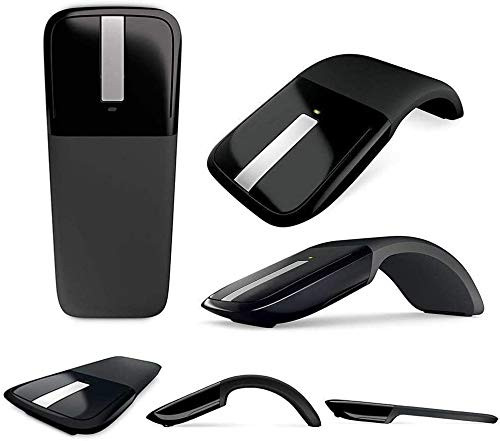 Wireless Mouse with USB Mini Folding Mouse 2.4GHz Arc Optical Touch Receiver Suitable for PC Laptop MacBook(Black)