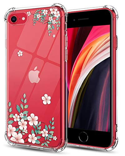 Huness iPhone SE 2020 Case,iPhone 8 Case,iPhone 7 Case,iPhone SE 2nd Generation Case,Clear Flower Shockp (Green)