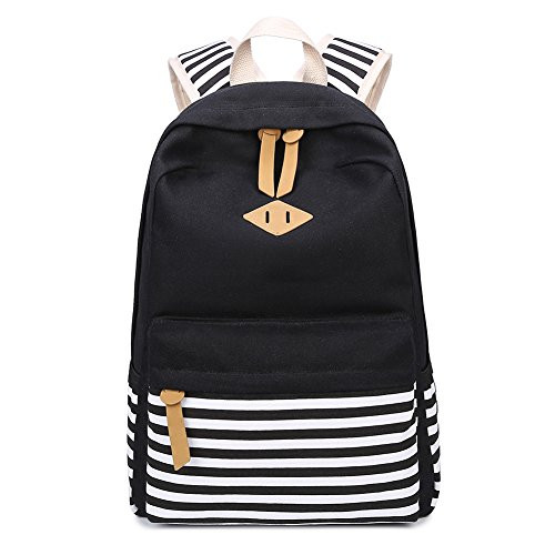 Abshoo Causal Canvas Stripe Backpack Cute Lightweight Teen Backpacks For Girls School Bookbag (Black)