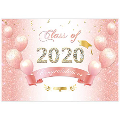 Allenjoy Pink Class of 2020 Congrats Grad Backdrop Balloons Gold Academic Cap Diploma Congratulate Celebration Prom Party Decor Banner 7x5ft Glitter Photoshoot Pictures Background Photo Booth Props