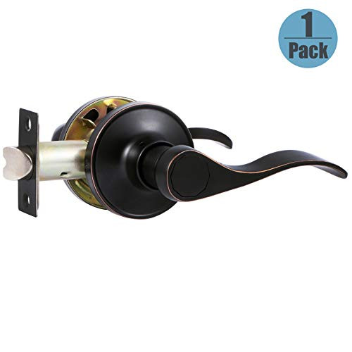 1 Pack Interior Door Levers Oil Rubbed Bronze Passage Door Handles Leverset for Hallway Closets, Keyless Passage Non-Locking Door Handles for Right/Left Handed Doors