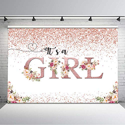 Mocsicka It's Girl Backdrop Floral Baby Shower Photo Background 7x5ft Rose Gold Flower Baby Shower Backdrops
